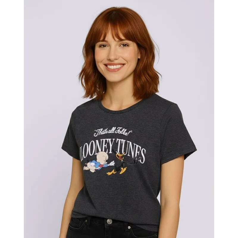 Camiseta Feminina Estampa Looney Tunes Cinza GG