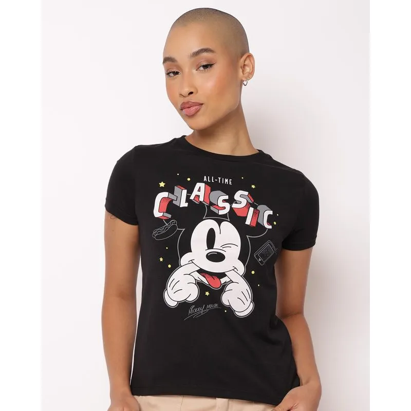 Camiseta Feminina Algodão Disney Mickey Mouse Preta M