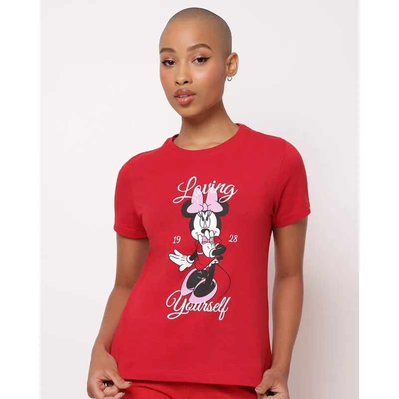 Camiseta Feminina Algodão Disney Minnie Vermelha PP