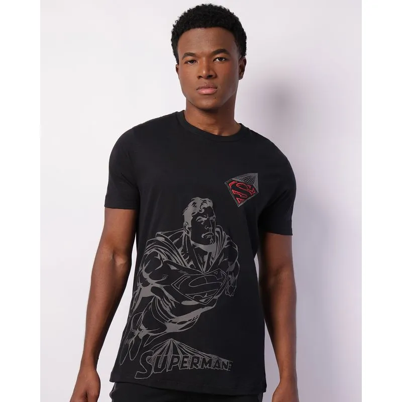 Camiseta Masculina DC Comics Super-Homem Manga Curta Preta P