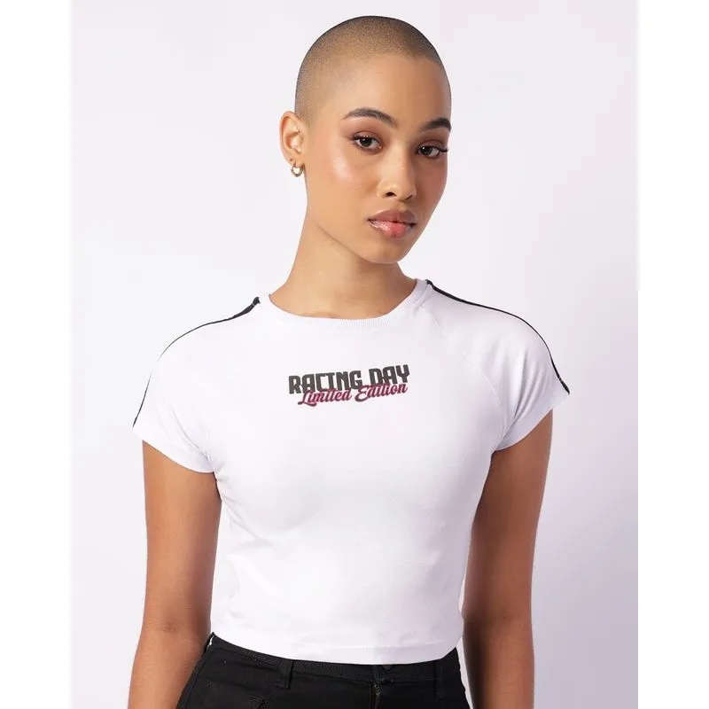 Camiseta Feminina Cropped Estampa Racing Manga Curta Branca M