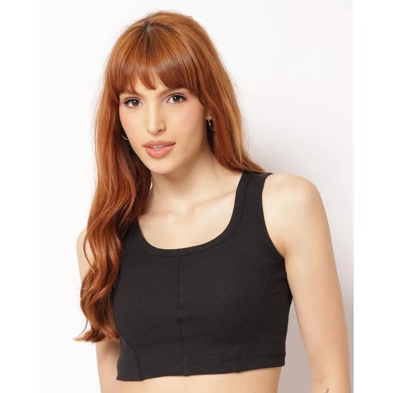 Regata Feminina Cropped Canelada com Recorte Preta M