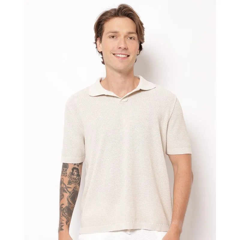Camisa Polo Masculina Tricô Manga Curta Off White P