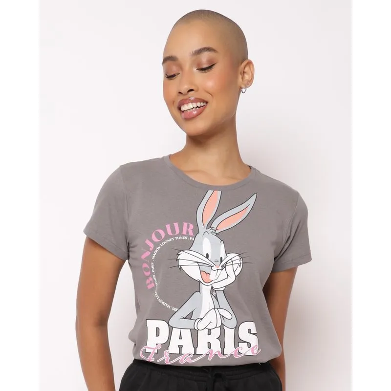 Camiseta Feminina Looney Tunes Pernalonga Algodão Cinza GG