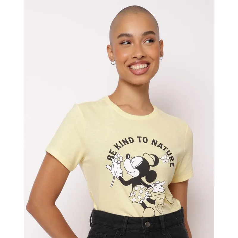 Camiseta Feminina Algodão Disney Minnie Manga Curta Amarela M