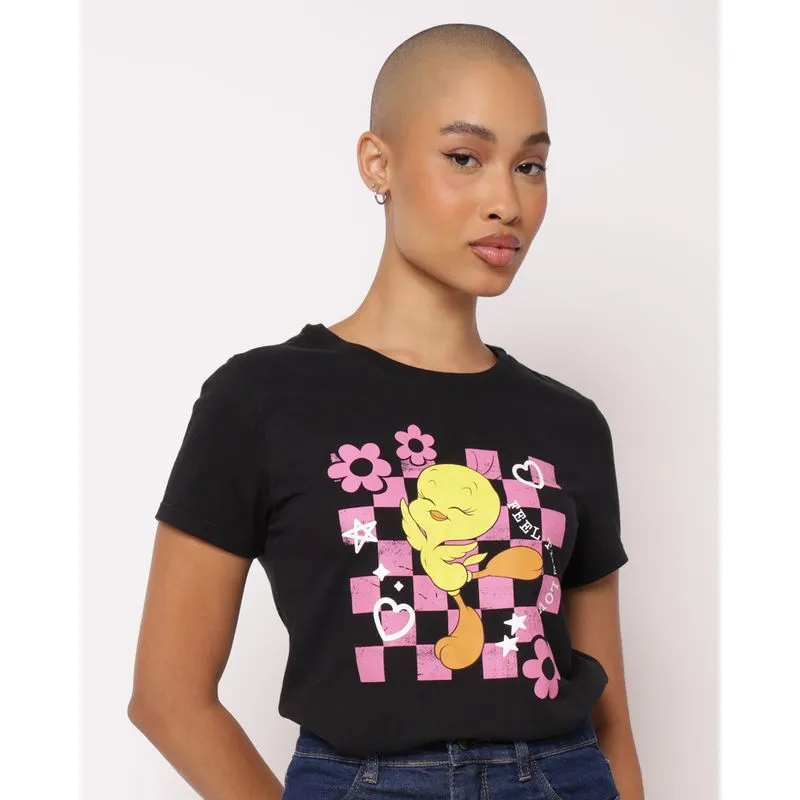 Camiseta Feminina Looney Tunes Piu Piu Algodão Preta P