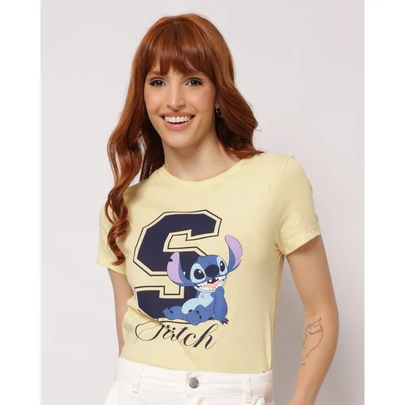 Camiseta Feminina Disney Stitch com Estampa Amarela GG