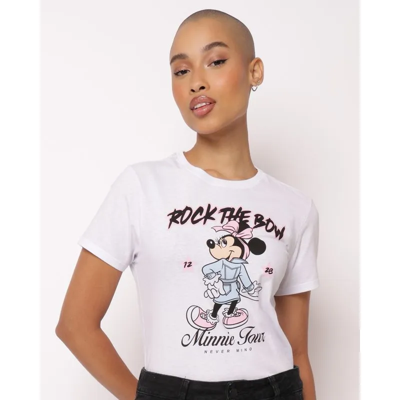 Camiseta Feminina Algodão Disney Minnie Manga Curta Branca G