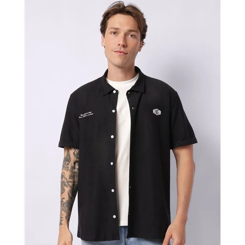 Camisa Masculina Algodão Estampa Frontal Manga Curta Preta G