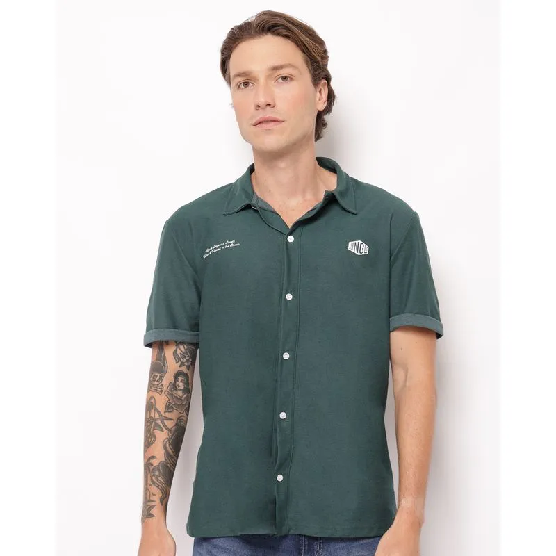 Camisa Masculina Algodão Estampa Frontal Manga Curta Verde G