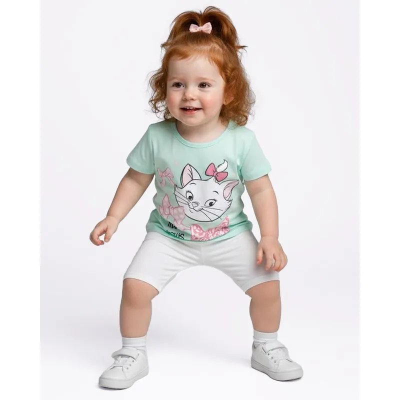 Camiseta Bebê Algodão Disney Marie Manga Curta Verde 3
