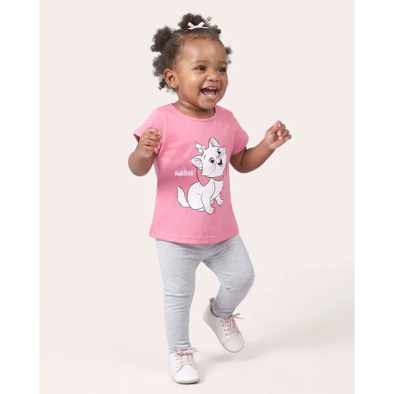Camiseta Bebê Algodão Disney Marie Manga Curta Rosa 1