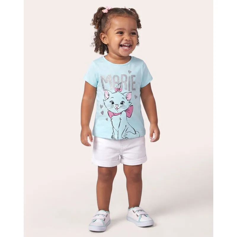 Camiseta Bebê Algodão Disney Marie com Estampa Azul 1
