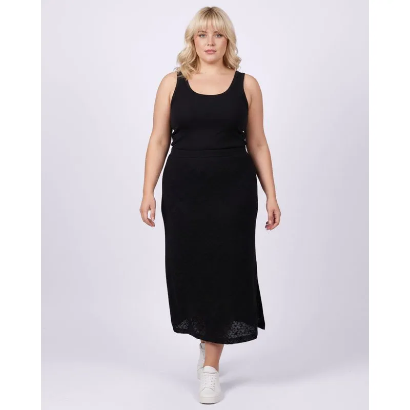 Saia Plus Size Feminina Midi Texturizada com Fenda Preta G3