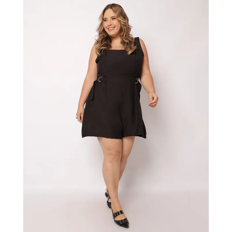 Macaquinho Feminino Plus Size Curto Preto G2