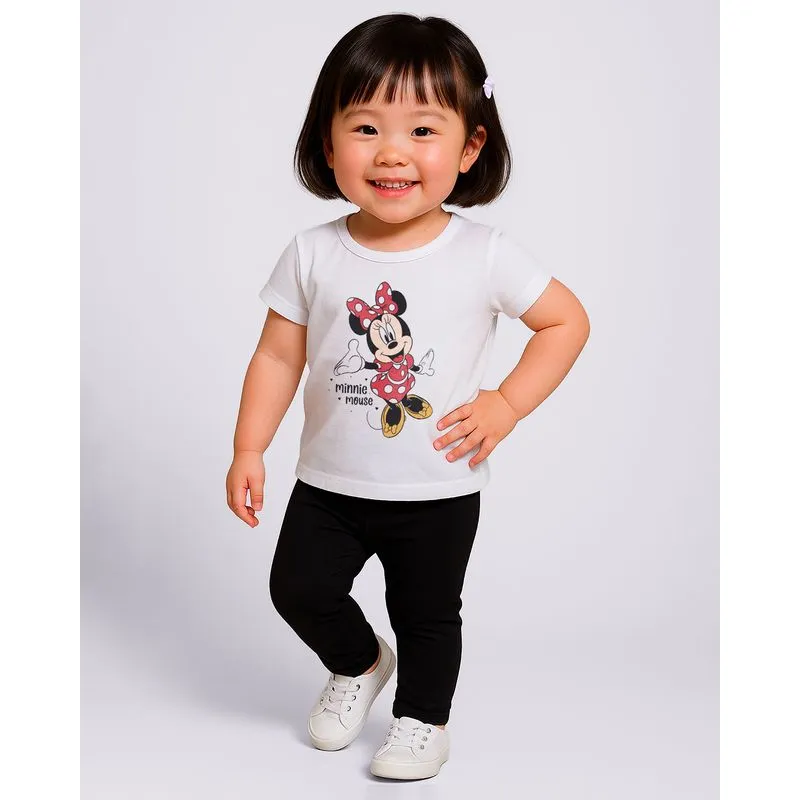 Camiseta Bebê Algodão Disney Minnie Manga Curta Branca 3