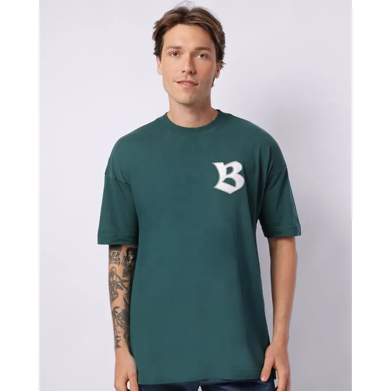 Camiseta Masculina Oversized com Bordado Verde GG