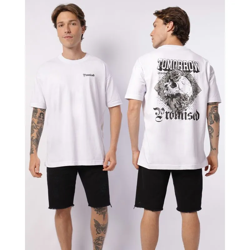 Camiseta Masculina Oversized com Estampas Branca M