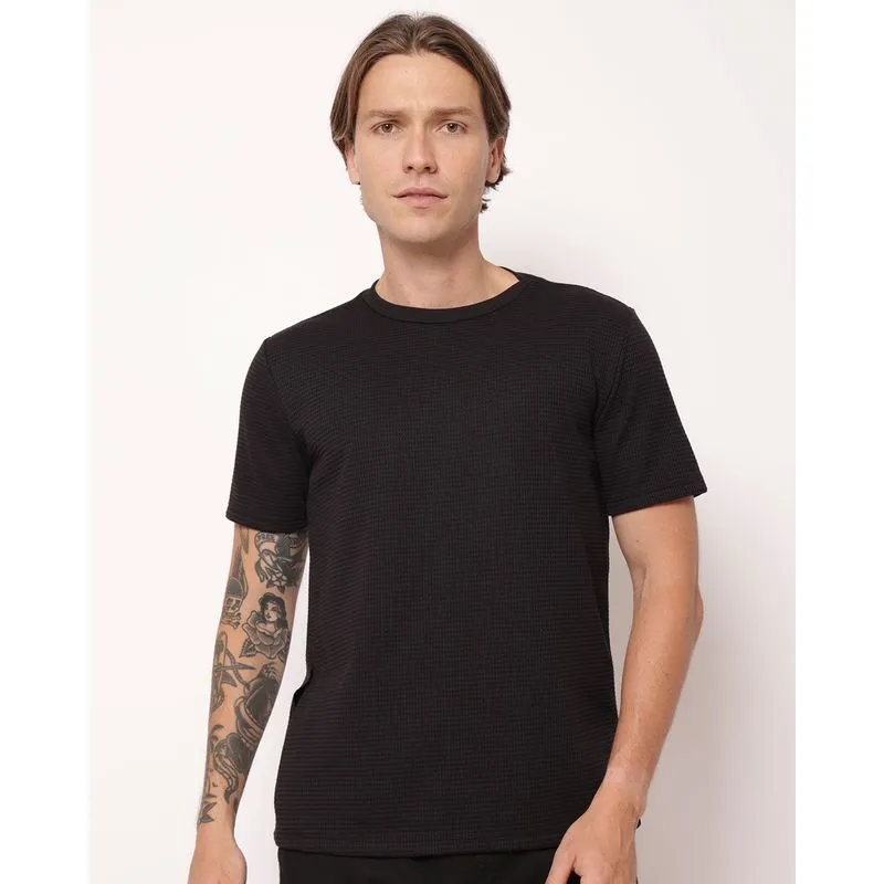Camiseta Masculina Manga Curta Texturizada Preta GG