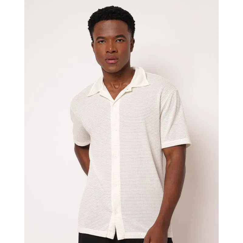 Camisa Masculina Texturizada Manga Curta Off White XG