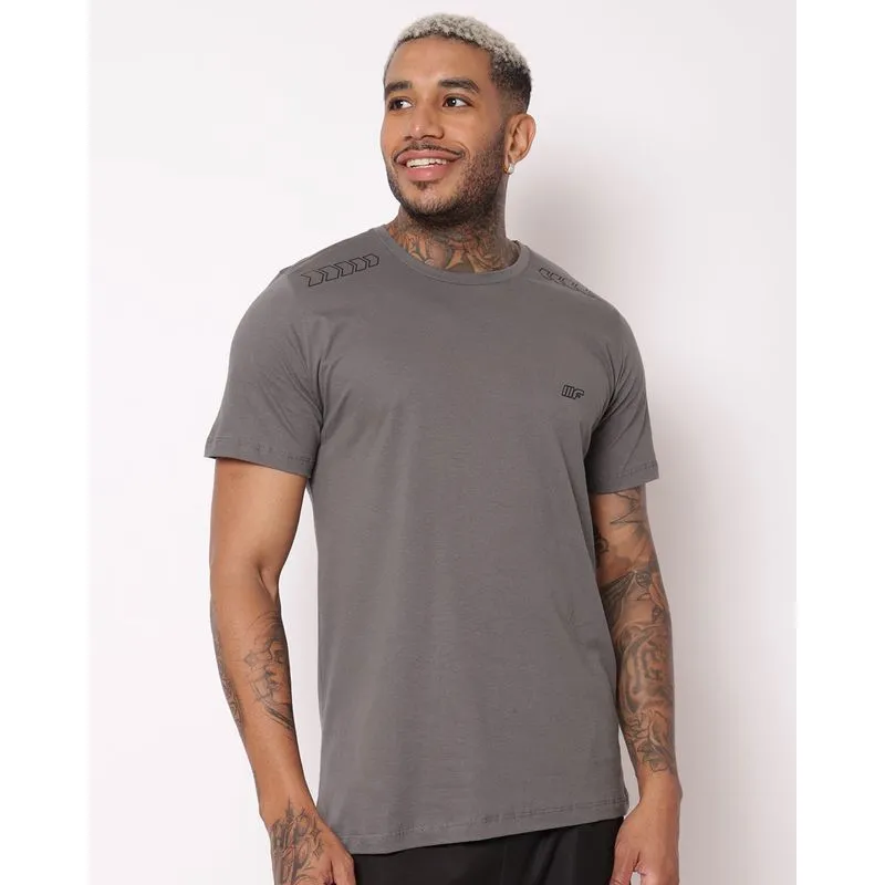 Camiseta Esportiva Masculina Algodão com Estampa Manga Curta Cinza PP