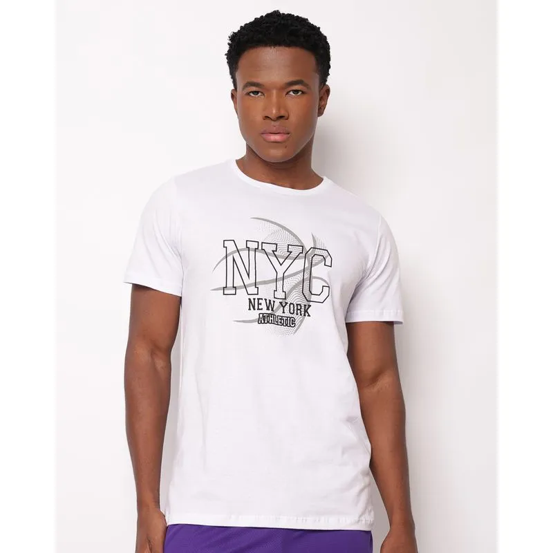 Camiseta Esportiva Masculina Algodão com Estampa Manga Curta Branca G