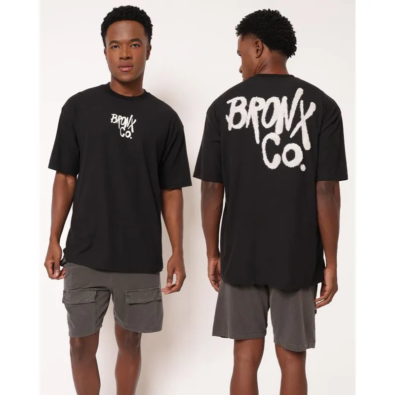 Camiseta Masculina Oversized com Estampa Frente e Costa Preta XG