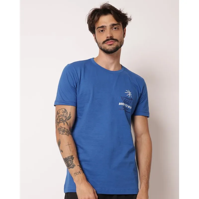 Camiseta Esportiva Masculina Algodão com Estampa Azul M