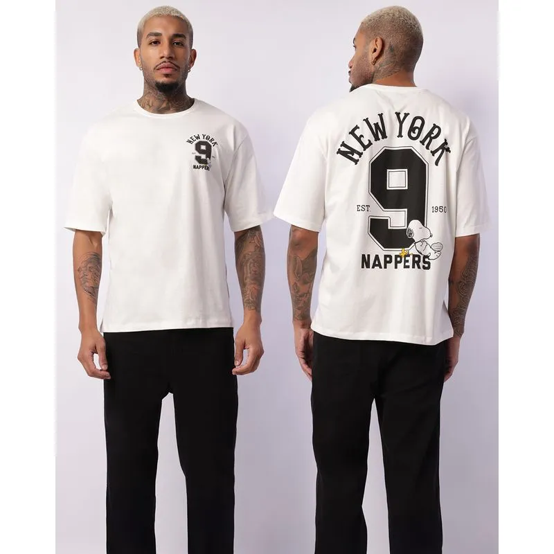 Camiseta Masculina Snoopy Oversized Manga Curta Off White M