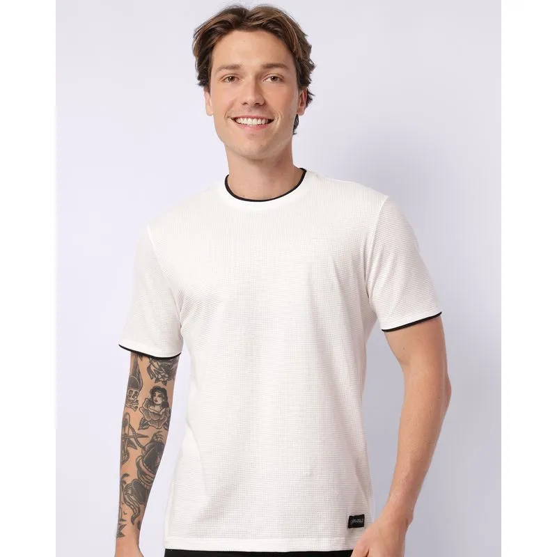 Camiseta Masculina Básica Texturizada Manga Curta Off White GG