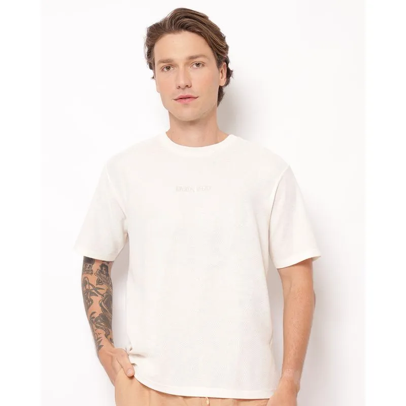 Camiseta Masculina Texturizada Bordado Frontal Manga Curta Off White GG