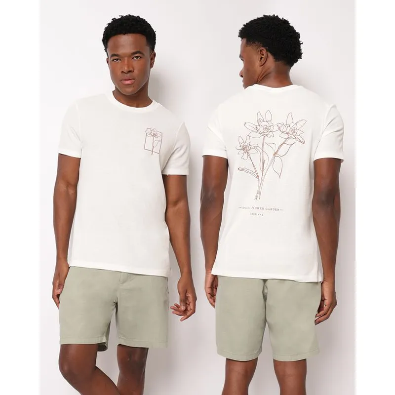 Camiseta Masculina Texturizada Estampa Frente e Costas Off White M