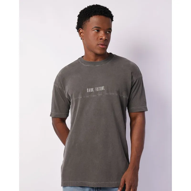 Camiseta Masculina Algodão Oversized Bordado Manga Curta Cinza G