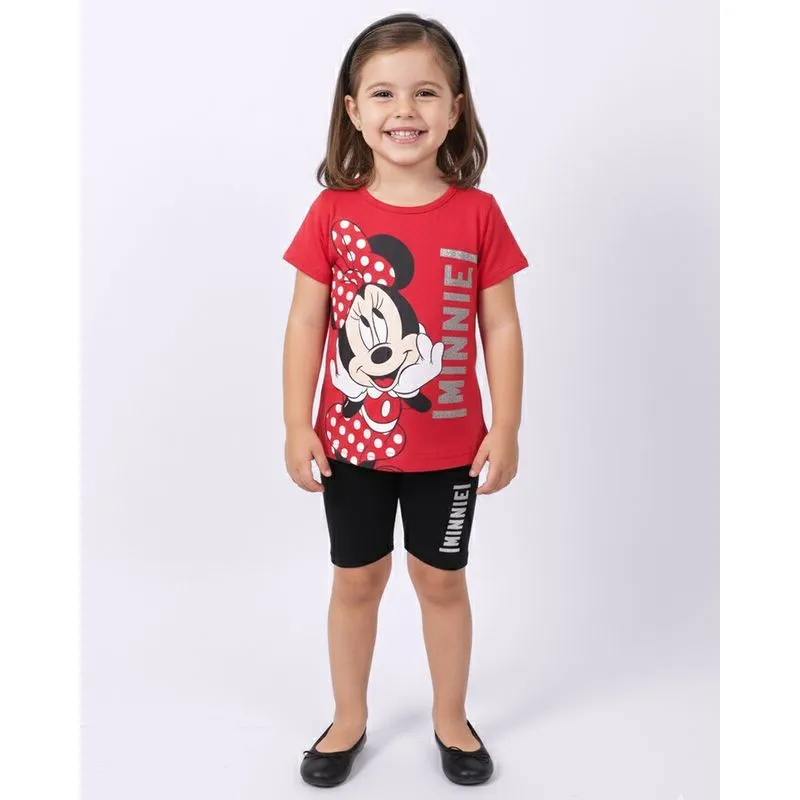 Conjunto Bebê Estampa Disney Minnie com Glitter Vermelho 1
