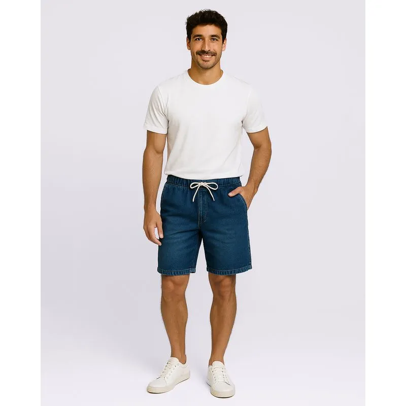 Bermuda Jeans Masculina Reta com Cordão Azul M