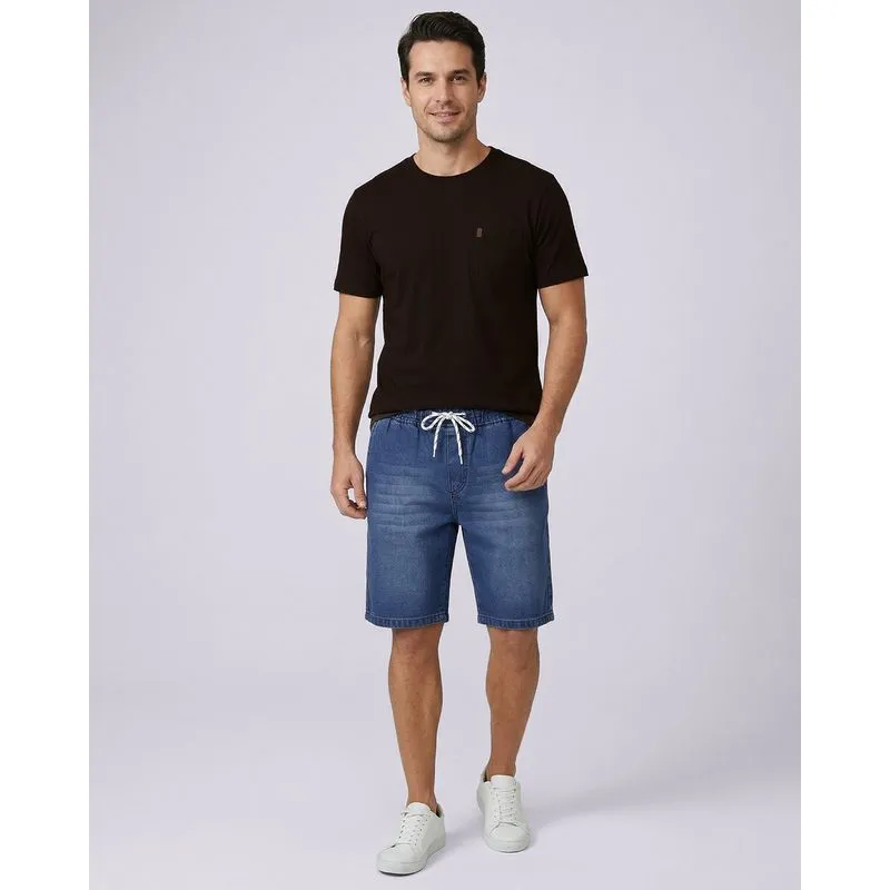 Bermuda Jeans Masculina Reta com Bolsos Azul GG