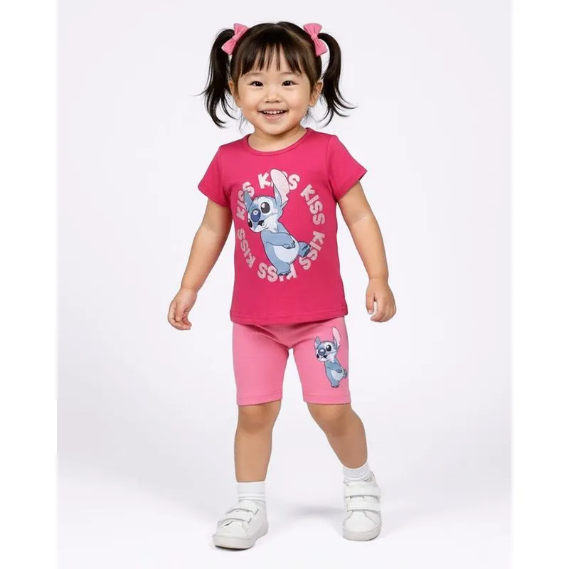 Conjunto Bebê Curto com Estampa Disney Stitch Rosa 2