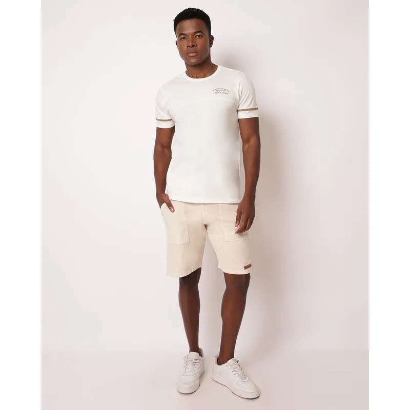 Bermuda Masculina Reta Canelada Off White PP