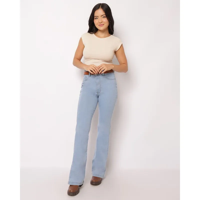 Calça Jeans Feminina Flare com Cinto Azul 38