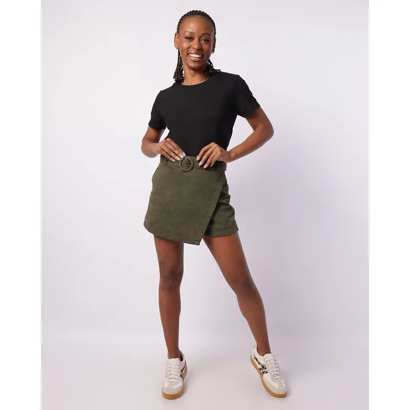 Short Saia Sarja Feminino com Cinto Verde 38