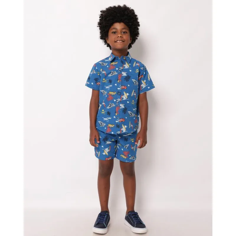 Bermuda Infantil Texturizada Estampa Surf Azul 10