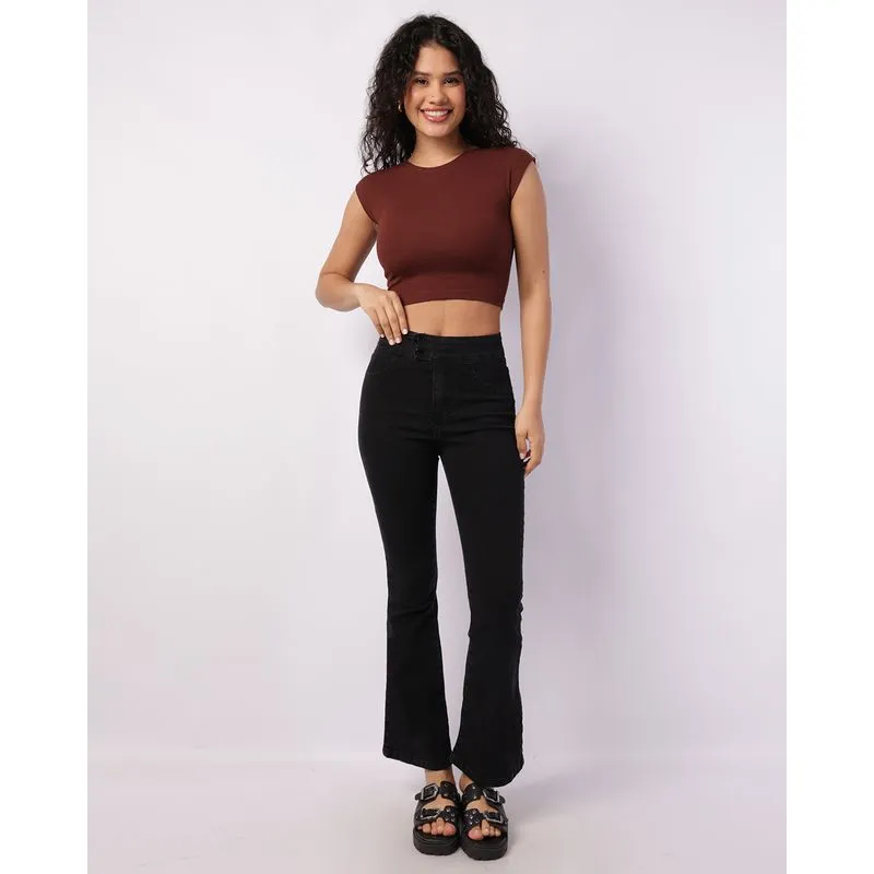 Calça Jeans Feminina Vizzy Flare Preta 40