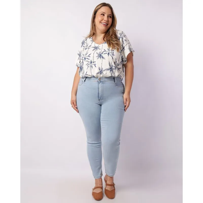 Calça Jeans Plus Size Feminina Vizzy Cigarrete Azul 54