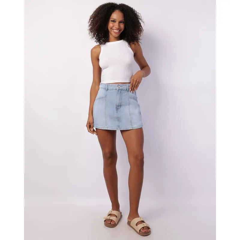 Short Saia Jeans Vizzy Recortes Azul 44