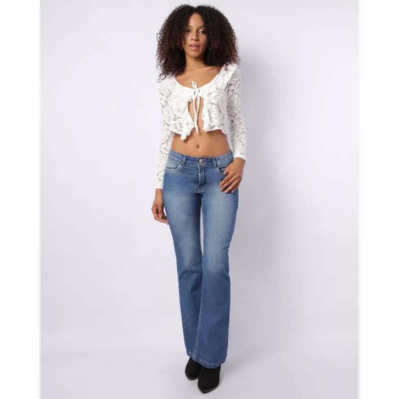 Calça Jeans Feminina Bootcut com Bolsos Azul 42