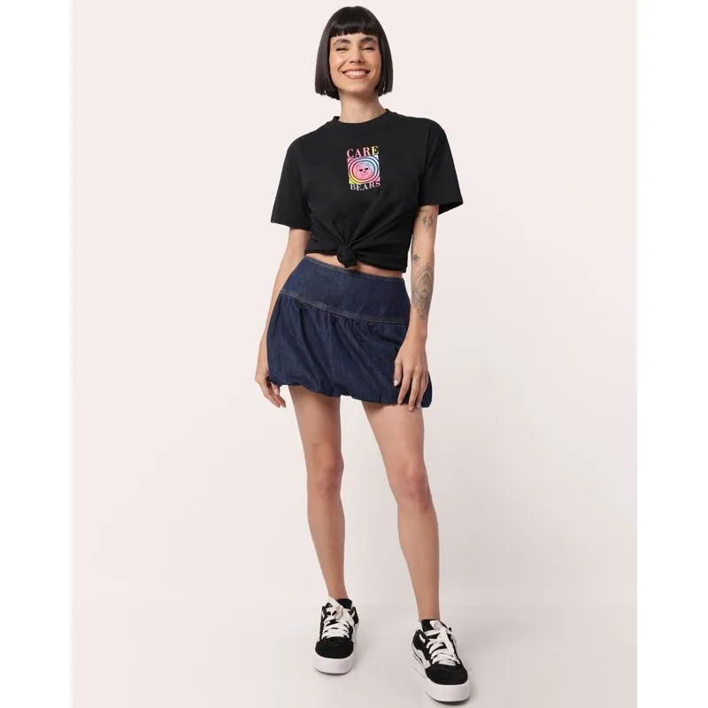 Minissaia Jeans Feminina Curta Balonê Zíper Azul 34