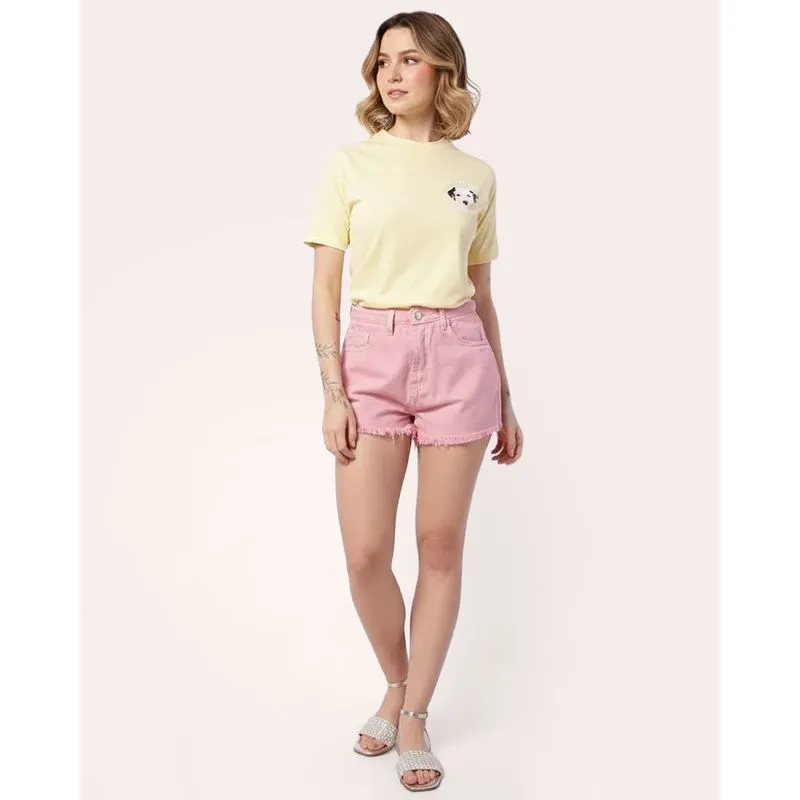 Short Sarja Feminino Algodão Barra Desfiada com Bolsos Rosa 36