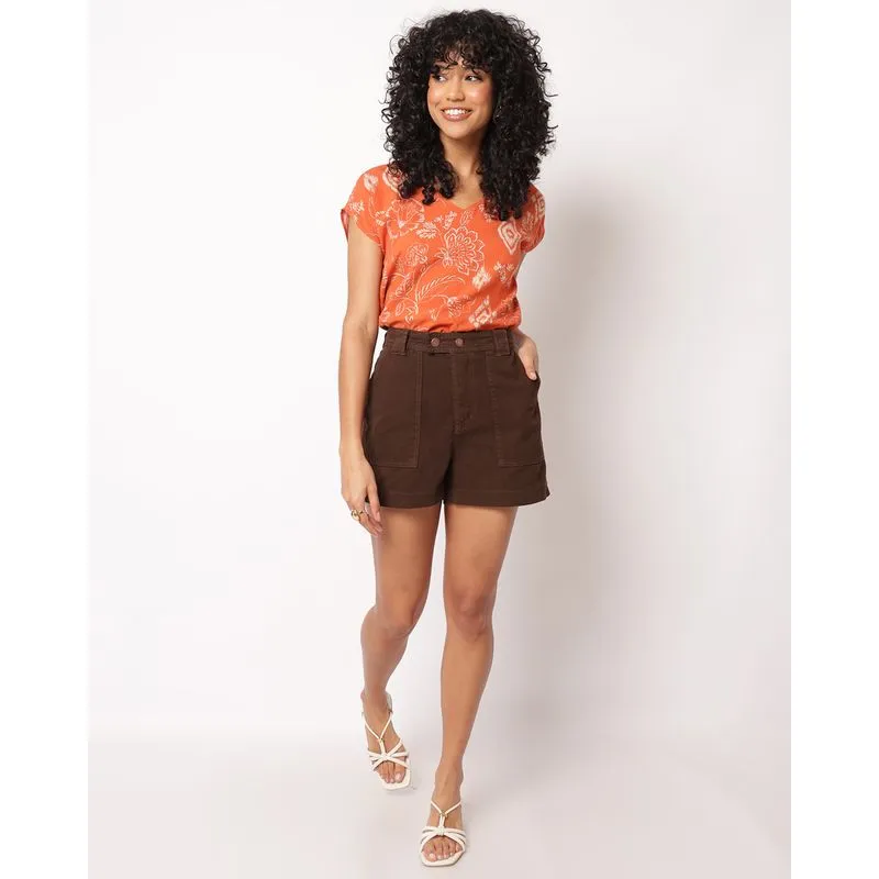 Short Sarja Feminino Vizzy Carpinteiro Marrom 42