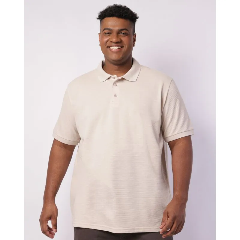 Camisa Polo Plus Size Masculina Texturizada Manga Curta Bege G3