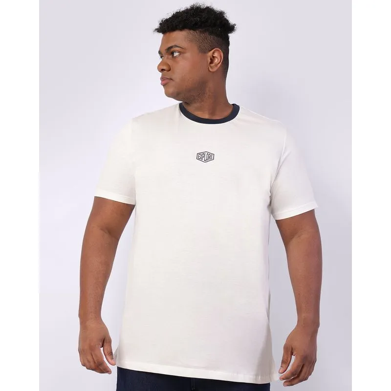 Camiseta Plus Size Masculina com Estampa Manga Curta Off White G3